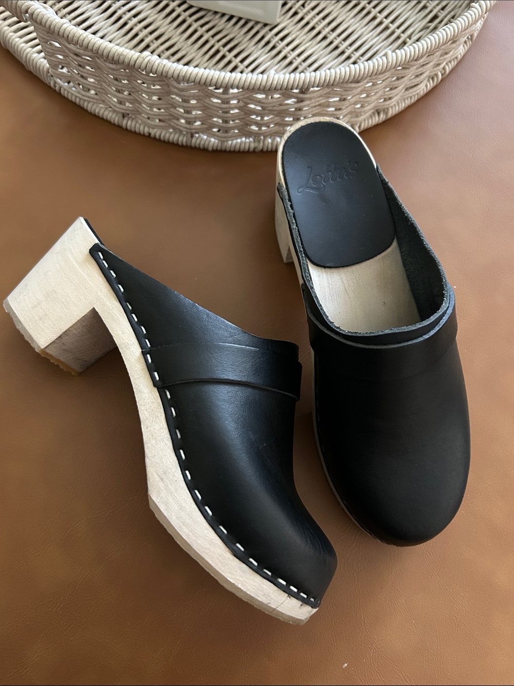 Lotta from Stockholm Black Leather Clogs Sz 39/8